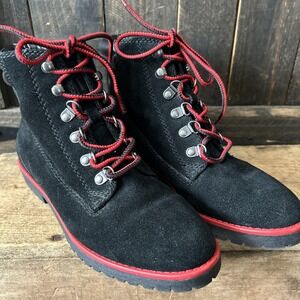 Ralph Lauren Mikelle Black Oil Suede Red Trim Hiking Boots 5.5 EUC